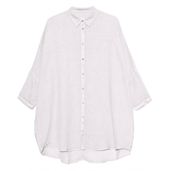 120% Lino Tops - 120% LINO Oversized Long 3/4 Sleeve Linen Button Down Lagenlook Top M